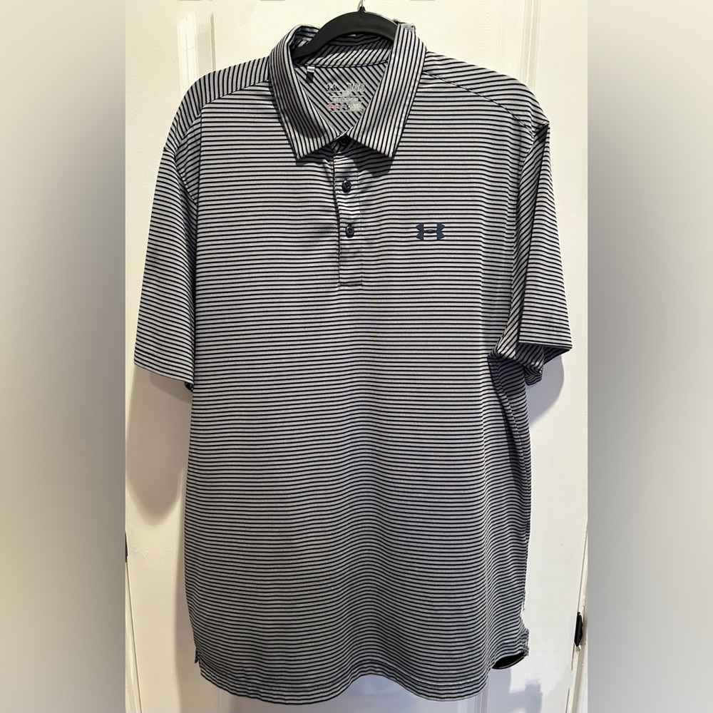 Under Armour Men's Polo Shirt - Navy and White Stripes